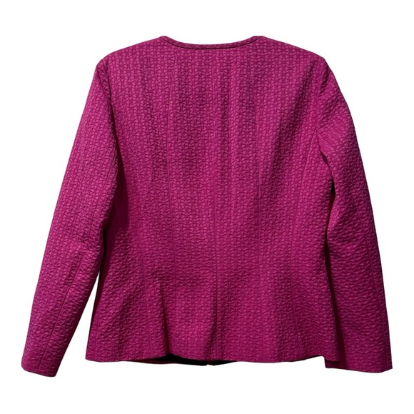 Lafayette 148 Pink Zipper Front Blazer Textured Pink with Leather Trim SZ 10 - Picture 4 of 6